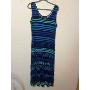 Ellen Parker Sz L Shades of Blue Horizontal Stripe Sleeveless Tank Dress